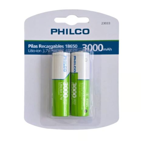 BATERIAS RECARGABLES X2 18650 LI-ION 3000mAh PHILCO-1