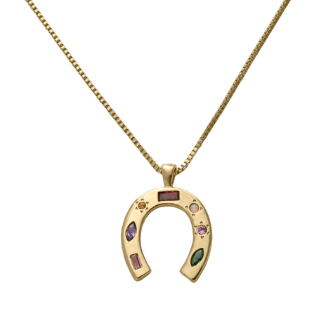 Collar Herradura Suerte Oro 18k bañado Gemas Juvenil Mujer -0