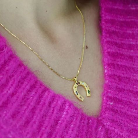 Collar Herradura Suerte Oro 18k bañado Gemas Juvenil Mujer -1
