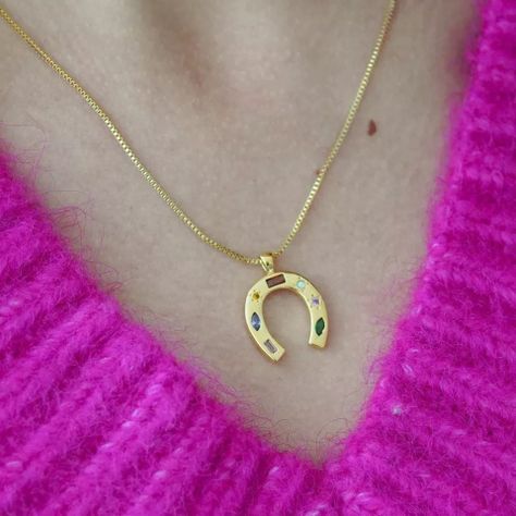 Collar Herradura Suerte Oro 18k bañado Gemas Juvenil Mujer -2