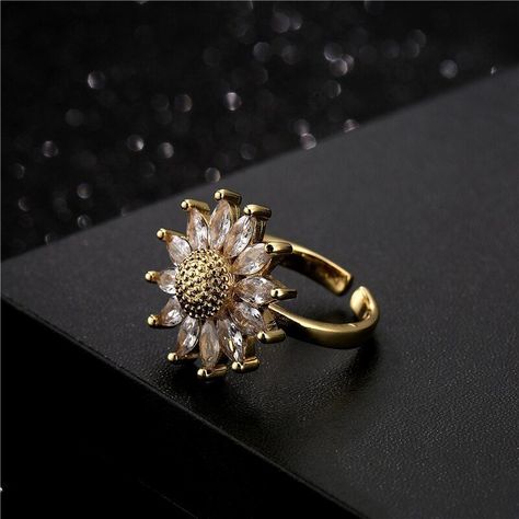 Anillo Flor Girasol Adaptable A Toda Talla Cristales LUXURYJOYASCL-2