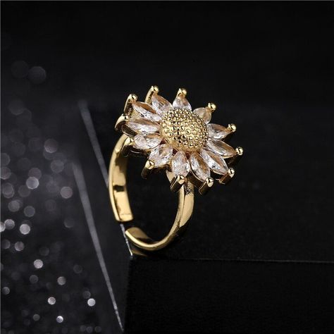 Anillo Flor Girasol Adaptable A Toda Talla Cristales LUXURYJOYASCL-5