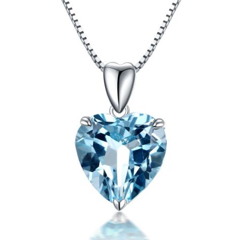 Collar Corazón Topacio Azul De Cristal Plata LUXURYJOYAS-0
