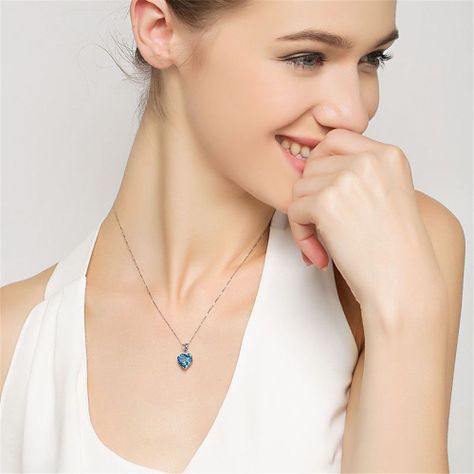 Collar Corazón Topacio Azul De Cristal Plata LUXURYJOYAS-1