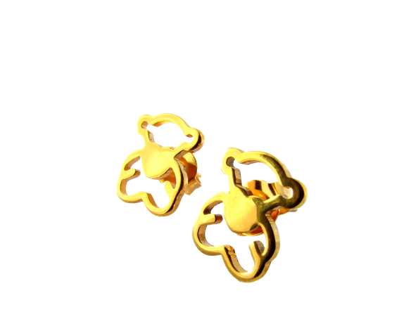 Aros Exclusivos Oso Corazón Baño De Oro 18kt Osito Corazón-0