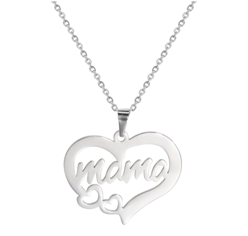 Collar Corazón Mamá Baño Oro 18kt Blanco Día De La Madre-0