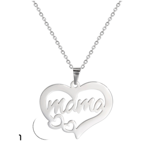 Collar Corazón Mamá Baño Oro 18kt Blanco Día De La Madre-1