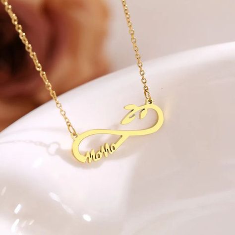 Collar Corazón Infinito Mamá Baño Oro 18kt Día De La Madre-1