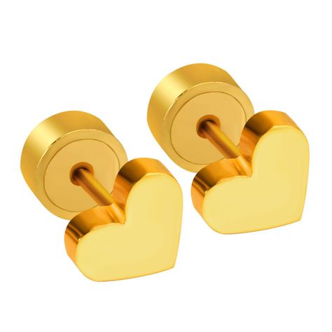 Aros Pendientes Corazón Tornillo Oro 18kt - Niña Mujer Etc-0