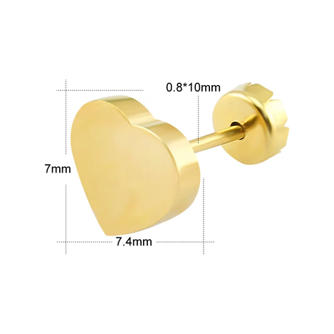 Aros Pendientes Corazón Tornillo Oro 18kt - Niña Mujer Etc-1