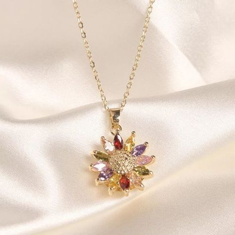 Collar Flor Girasol Maravilla Oro 18kt Cristal-1
