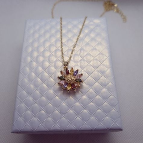 Collar Flor Girasol Maravilla Oro 18kt Cristal-2