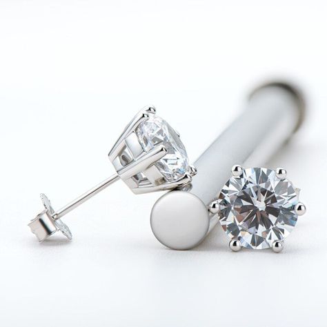 Aros Punto Luz 6mm De Moissanita baño Oro blanco Con Certificado-3