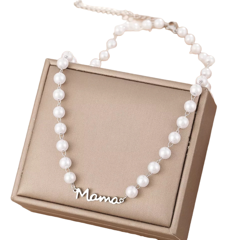 Collar Perlas oro Mamá especial día de la madre mujer - Plata-0