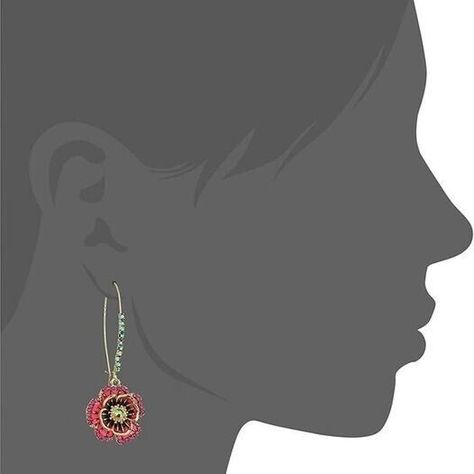 Pendientes Aros Colgante Betsey Johnson Rose Oro Bañado -1