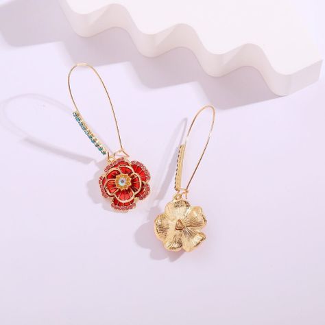 Pendientes Aros Colgante Betsey Johnson Rose Oro Bañado -2