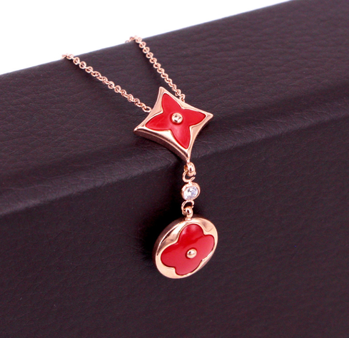 Collar Exclusivo Flor Oro 18kgp Colores Rojo-2