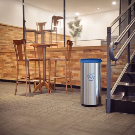 Basurero De Acero Inoxidable 40 L. De Capacidad, Aro Azul-1