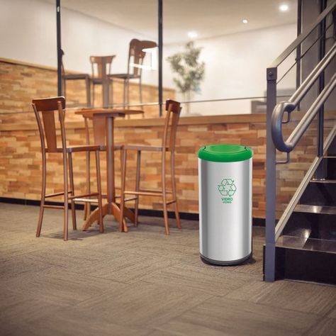 Basurero De Acero Inoxidable 40 L. De Capacidad, Aro Verde-1