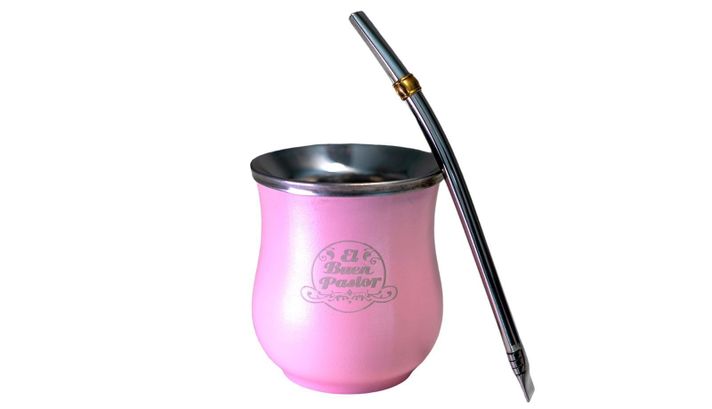 Mate Copita Rosado Acero Inoxidable más Bombilla-0
