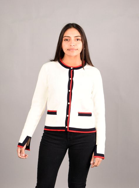 Sweater Botones Mujer Zara Blanco Ribete Color S-0