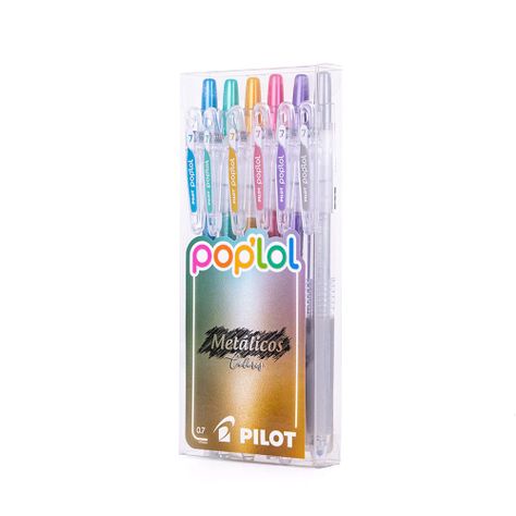Set 6 Lápices Gel Poplol 0.7mm Metalicos Pilot-1