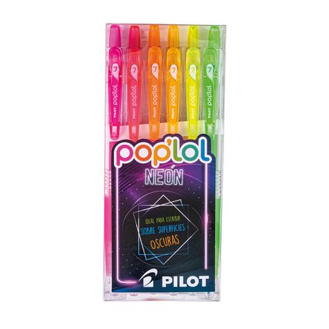 Set 6 Lápices Gel Poplol 0.7mm  Neon Pilot-1