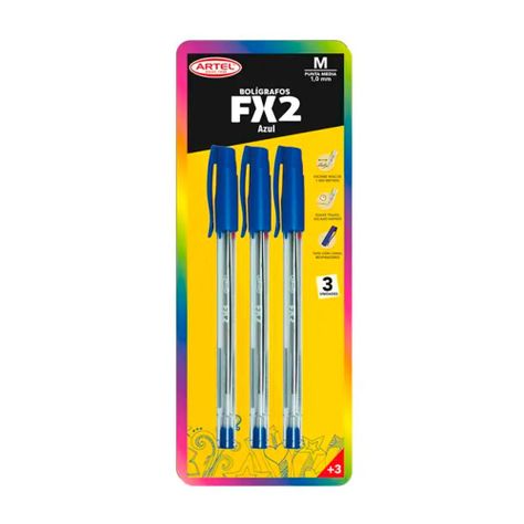 Set 3 Bolígrafos Fx2 1.0mm Azul Artel-0