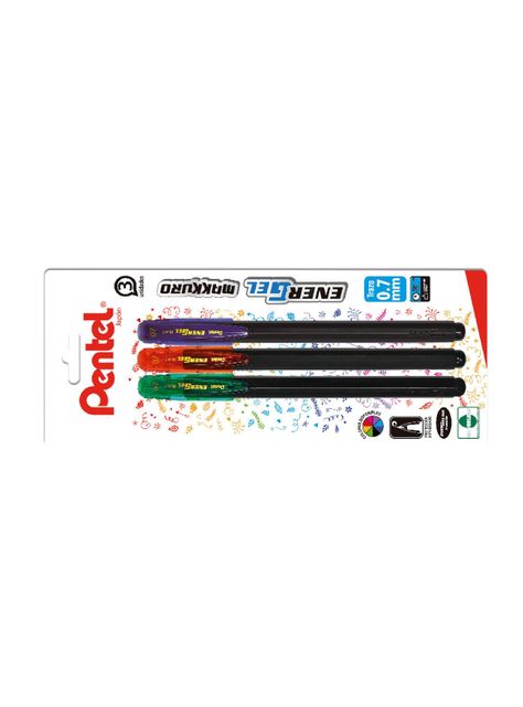 Set 3 Lápices Gel Makkuro 0.7mm (naranjo, azul, rojo) Pentel-1