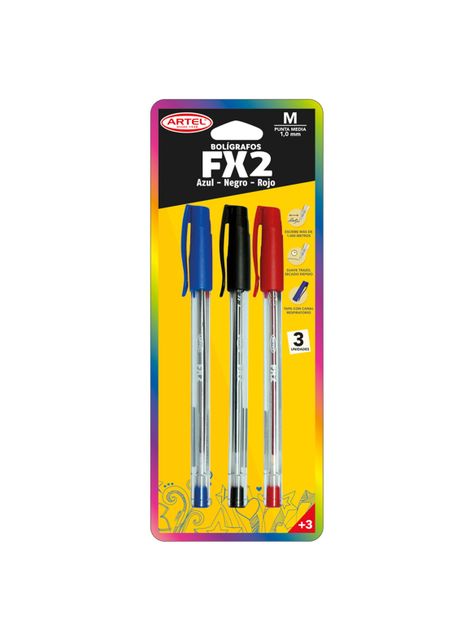Set 3 Bolígrafos Fx2 1.0mm (azul, rojo, negro) Artel-0