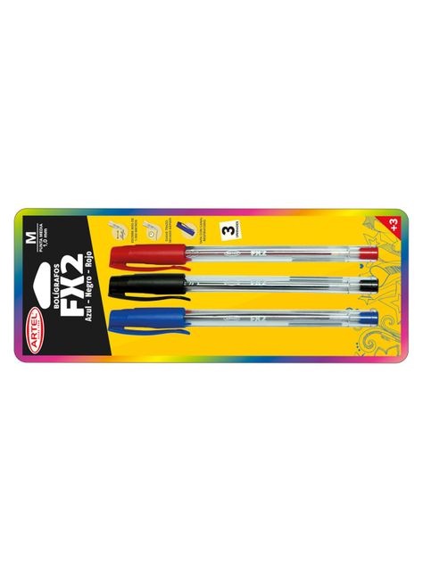 Set 3 Bolígrafos Fx2 1.0mm (azul, rojo, negro) Artel-1