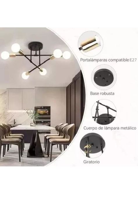 Lámpara de techo colgante moderna 6 focos color negro-4