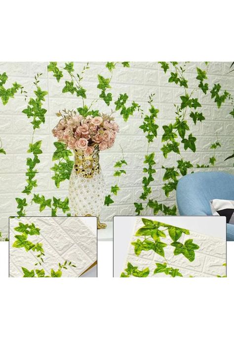 Pack de 10 láminas de papel mural 3D ladrillo blanco 77x70 cm-3