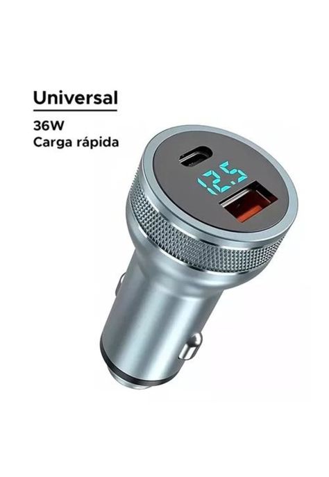 Cargador auto USB-C carga rápida 36W gris-1