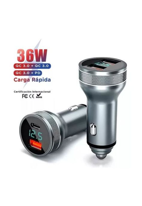 Cargador auto USB-C carga rápida 36W gris-2