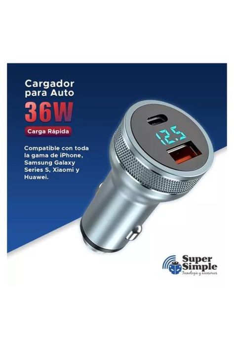 Cargador auto USB-C carga rápida 36W gris-3