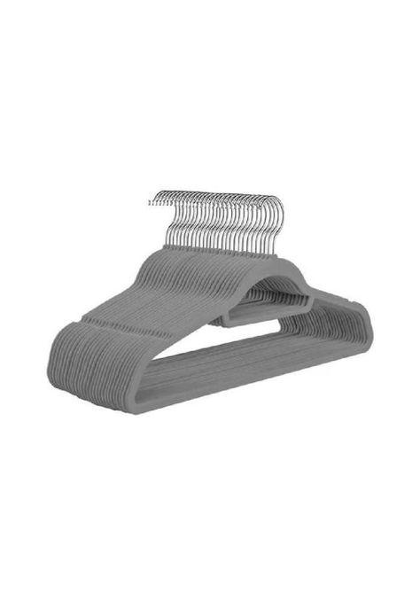 Set de 50 ganchos colgadores de ropa terciopelo gris-0