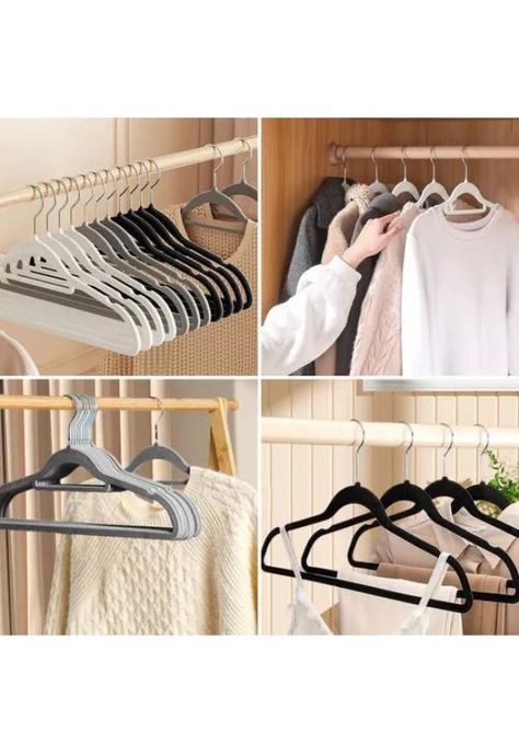 Set de 50 ganchos colgadores de ropa terciopelo gris-1