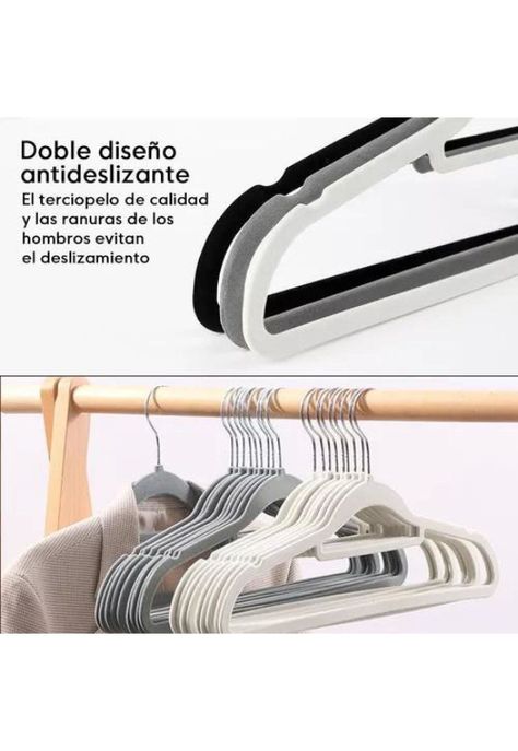 Set de 50 ganchos colgadores de ropa terciopelo gris-2
