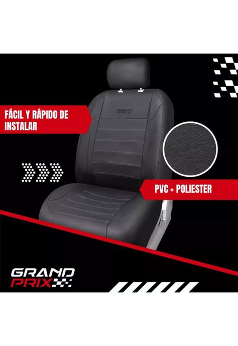 Funda cubre asiento auto universal ecocuero Grand Prix, color negro-3