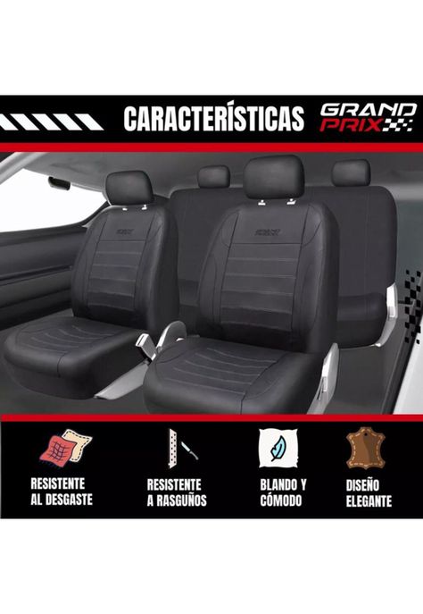 Funda cubre asiento auto universal ecocuero Grand Prix, color negro-4