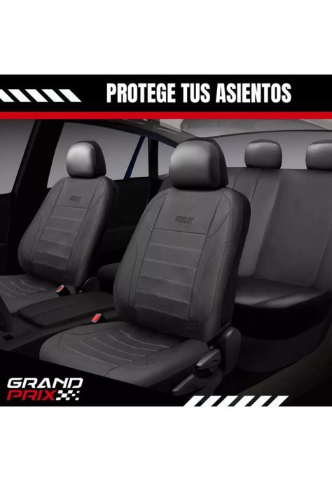 Funda cubre asiento auto universal ecocuero Grand Prix, color negro-5