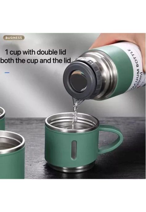 Termo de 500 ml con Taza para Té y Café - Acero Inoxidable, Color Verde-1