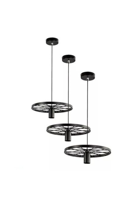 Lámpara rueda vintage colgante techo color negro-1
