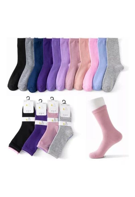 Pack de 12 pares de calcetines largos para mujer, lisos, suaves, 100% bambú, multicolor-0