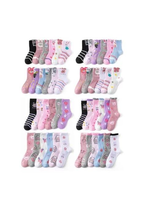 Pack de 12 pares de calcetines largos para niña, dibujos animados de bambú, tallas 2-10-0