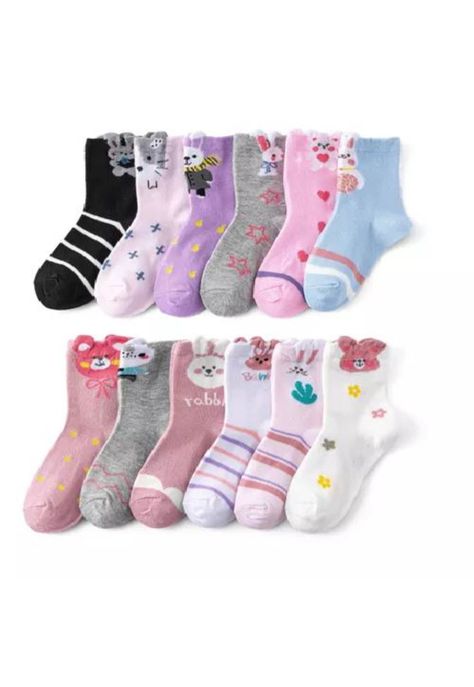 Pack de 12 pares de calcetines largos para niña, dibujos animados de bambú, tallas 2-10-3