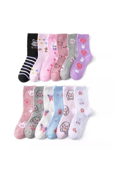 Pack de 12 pares de calcetines largos para niña, dibujos animados de bambú, tallas 2-10-5