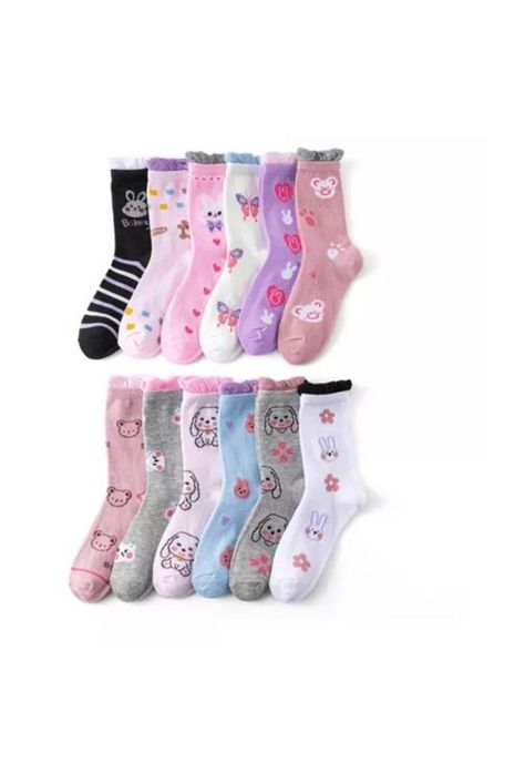 Pack de 12 pares de calcetines largos para niña, dibujos animados de bambú, tallas 2-10-7