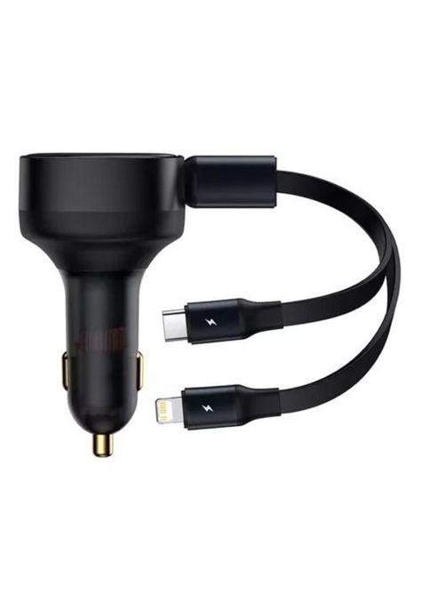 Cargador rápido auto Baseus 2 en 1 cable retráctil 30W negro-0